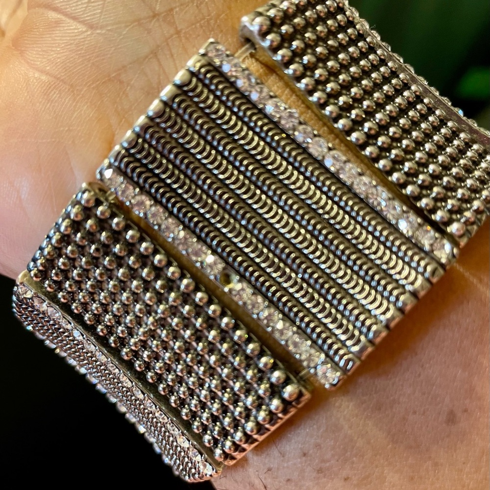 Patterned Rectangle And Rhinestone Stretch Bracel… - image 6